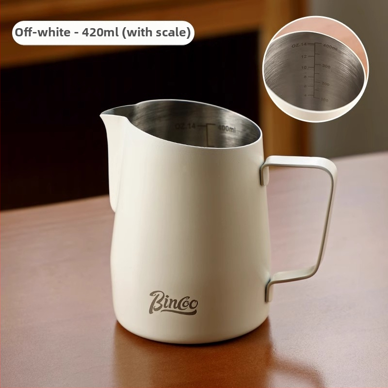 Bin Coo cană de lapte din oțel inoxidabil pentru latte art, stil modern minimalist, cu logo imprimat, 0,3 kg