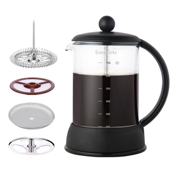 Easyworkz Prancūziška kavos spaudimo indas – 304 nerūdijamas plienas, karščiui atsparus stiklas, integruotas filtras, paprastas dizainas