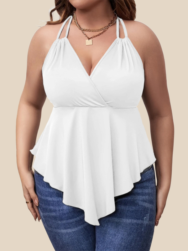 Sling-stílusú top, bő szabás, poliészter–elasztán keverék, hátul nyitott, hossz 50–65 cm