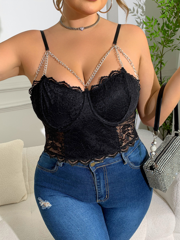 Camisole από δαντέλα με ενίσχυση και τιράντες με αλυσίδες, κοντό μήκος, πολυεστέρας