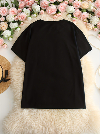 Női pamut T-shirt lazán szabott, kerek nyakú, rövid ujjú, nyomtatás, 90–95% pamut