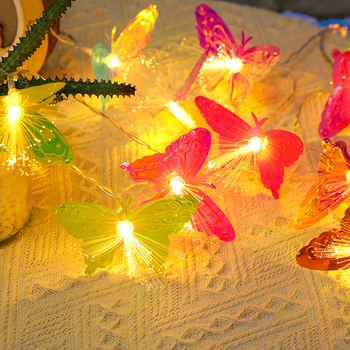 Ηλιακός LED νήμα με πεταλούδα από ίνες, 20 LED, 3000K, χειροκίνητος έλεγχος, εξωτερική διακόσμηση αυλής