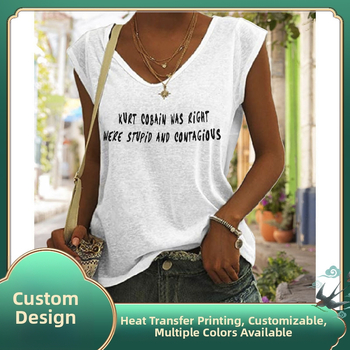 Тениска, памук-полиестер смес, V-образно деколте, къс ръкав, пролет 2023, японско-корейски ежедневен стил