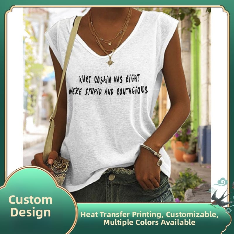 Тениска, памук-полиестер смес, V-образно деколте, къс ръкав, пролет 2023, японско-корейски ежедневен стил