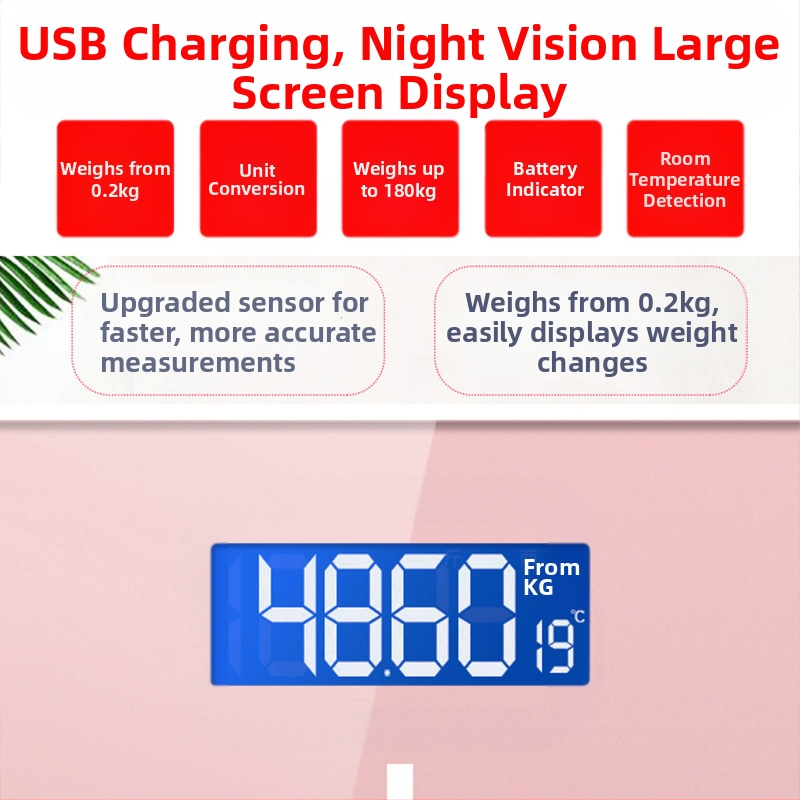 SUZI Váha pre domáce použitie, nosnosť 180 kg, napájanie cez USB nabíjanie alebo AA batérie, meranie telesnej hmotnosti