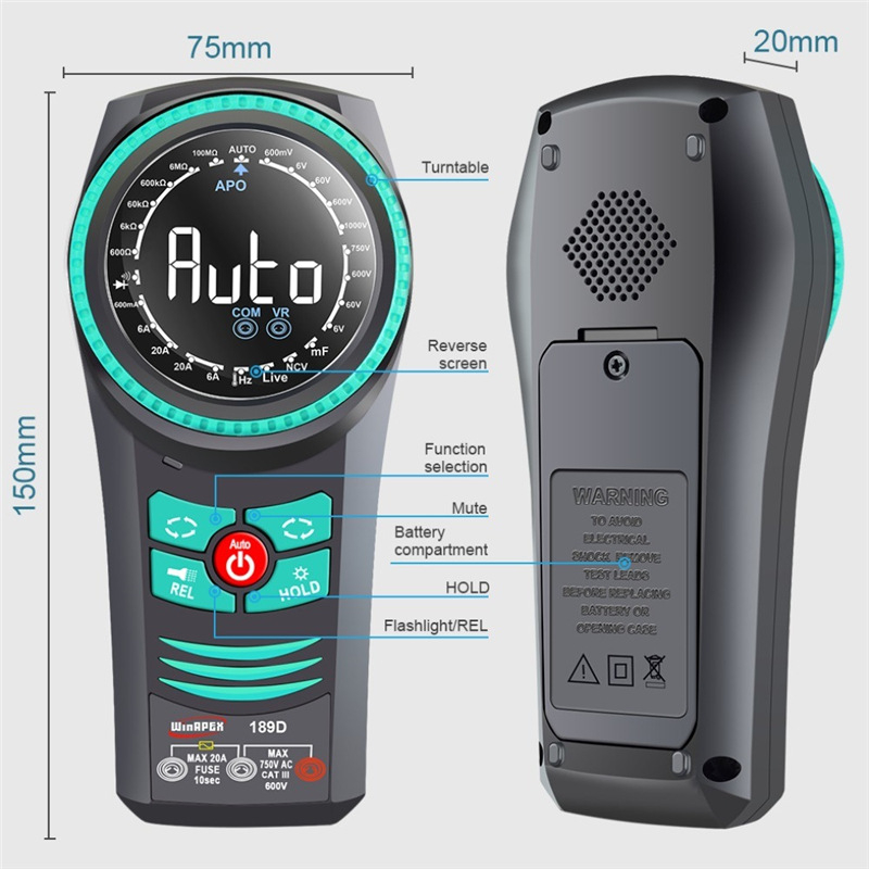 Nešiojamas rotacinės pasirinkimo įrankis, išmanus skaitmeninis, 6000 matavimų, AC/DC įtampa (Winapex 189c/189d)