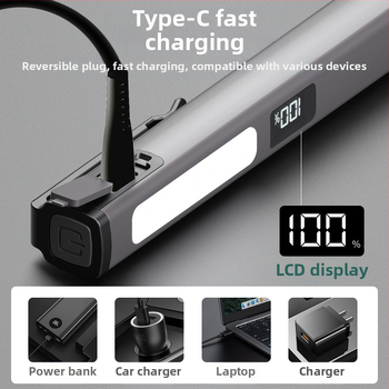 LED pieštuko šviestuvė su USB-C įkrovimu, techninės priežiūros darbo šviesa lauke, 3W, 120lm, 400mAh, ABS korpusas