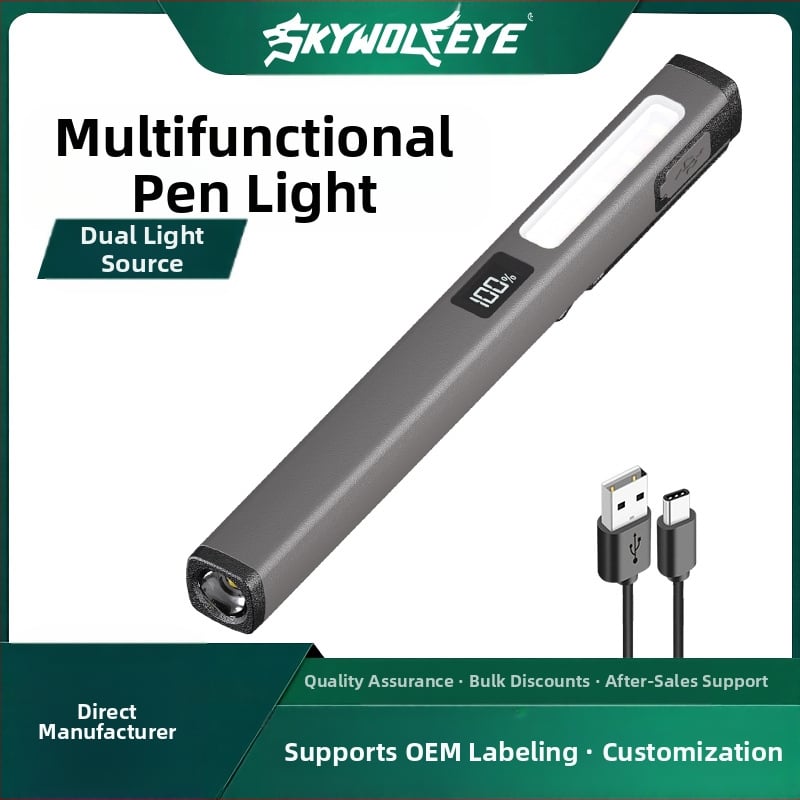 LED pieštuko šviestuvė su USB-C įkrovimu, techninės priežiūros darbo šviesa lauke, 3W, 120lm, 400mAh, ABS korpusas