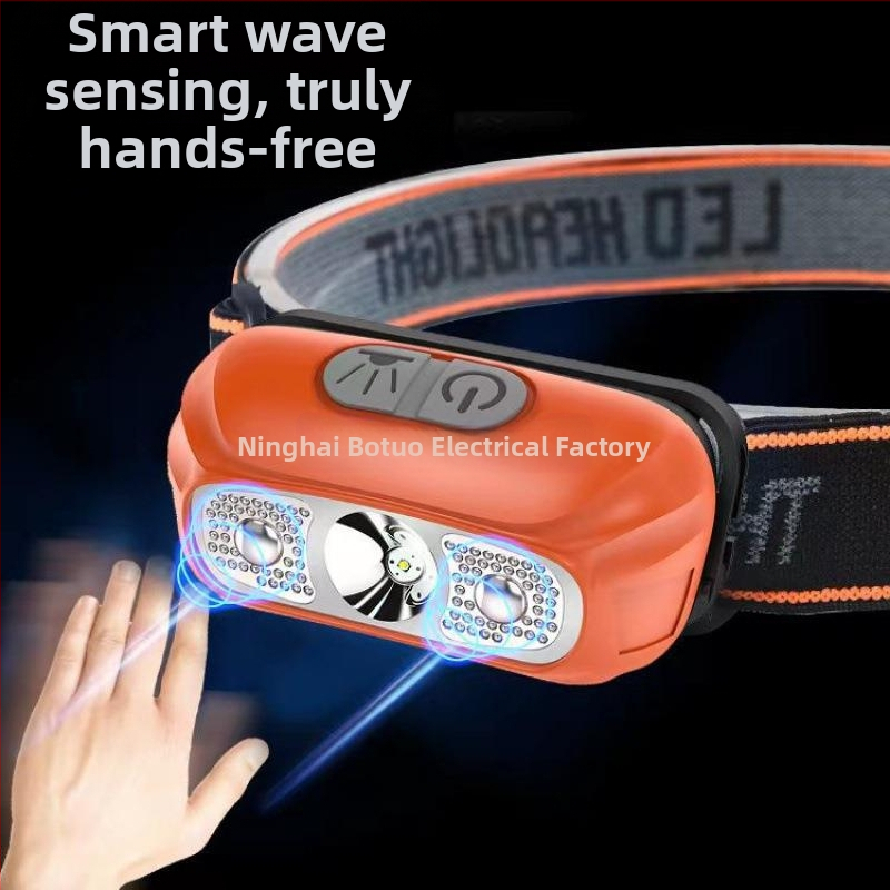 LED čelovka 5W, 800 mAh batéria, nabíjateľná, ručné generovanie energie, dosah až 500 m, ABS telo