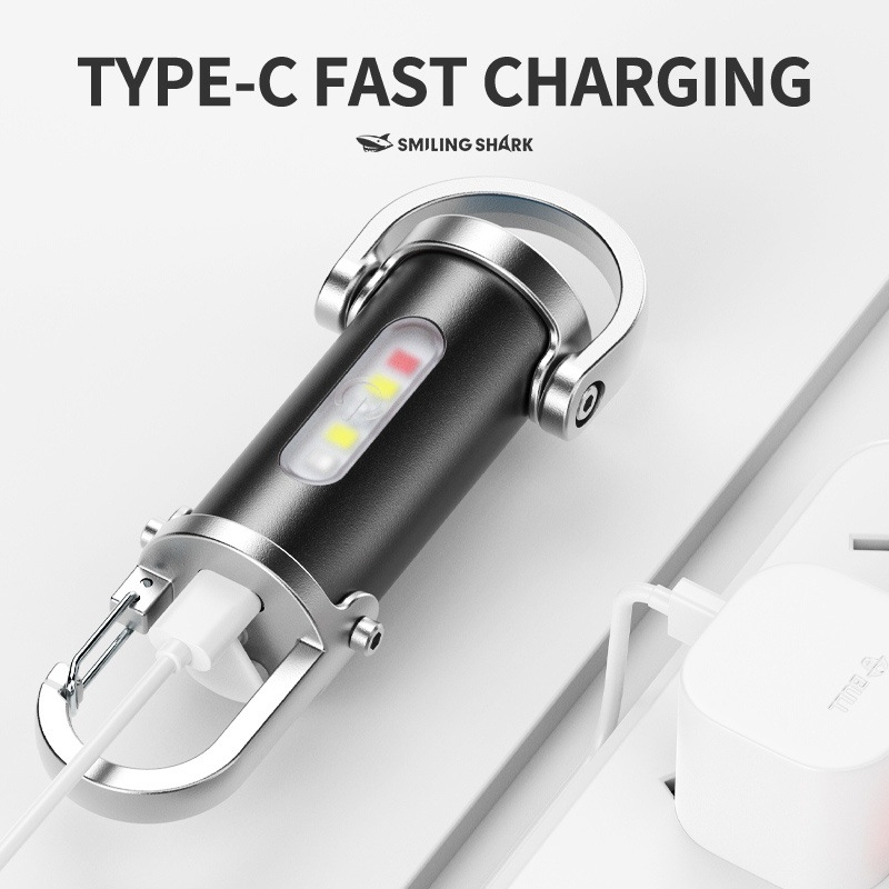 Kulcstartó zseblámpa – LED, újratölthető, kézi energiatermelés, multifunkcionális, logó nyomtatás elérhető