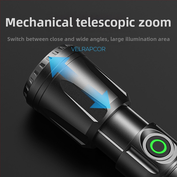 Πολυλειτουργικός εξωτερικός φακός με κρεμάμενο γάντζο, χειροκίνητη φόρτιση, LED COB πλευρικό φως και ψηφιακή οθόνη ισχύος