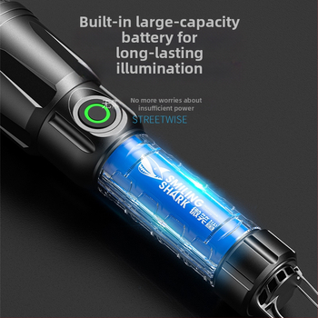 Πολυλειτουργικός εξωτερικός φακός με κρεμάμενο γάντζο, χειροκίνητη φόρτιση, LED COB πλευρικό φως και ψηφιακή οθόνη ισχύος