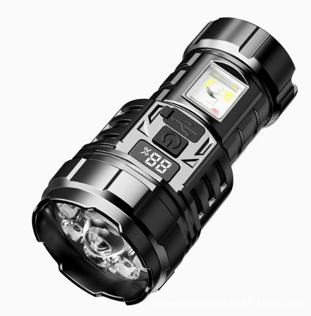 Hordozható LED zseblámpa, újratölthető, akár 5W, 400 mAh akkumulátor, hatótáv 100–200 m, kulcstartóval és többfunkciós kialakítással, túrázásra, kempingezésre és sürgősségi felhasználásra