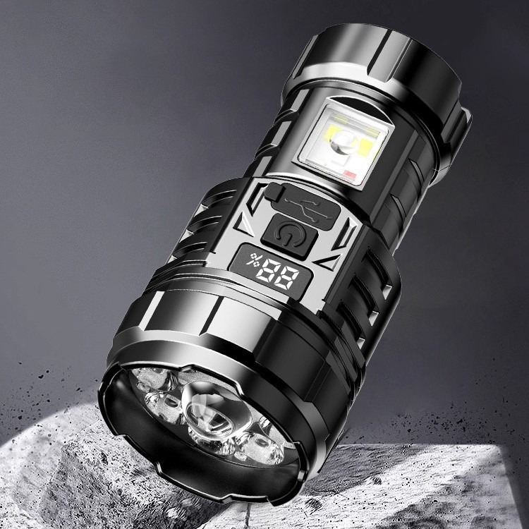 Hordozható LED zseblámpa, újratölthető, akár 5W, 400 mAh akkumulátor, hatótáv 100–200 m, kulcstartóval és többfunkciós kialakítással, túrázásra, kempingezésre és sürgősségi felhasználásra