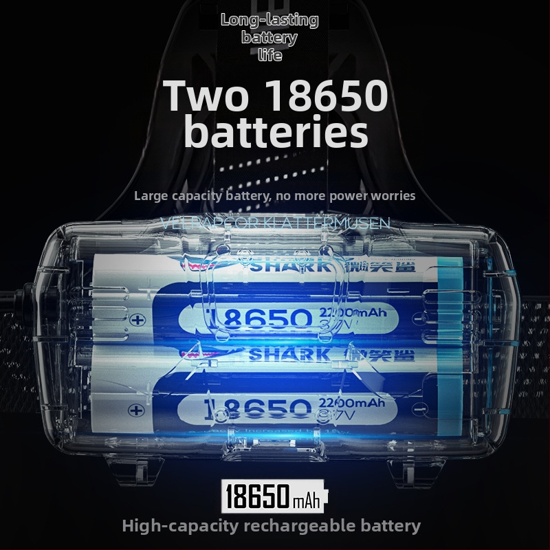 Smiling Shark LED čelovka, hliníková zliatina, 4400mAh opakovane nabíjateľná batéria, dosah 100–200 m, LED svetelný zdroj