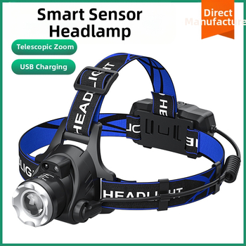 LED челник с T6, регулируем зум, USB зареждане, мощност 10W и батерия 1200mAh, 360° въртене, обхват 100–200 м