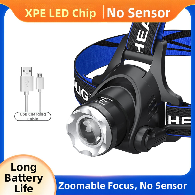 LED челник с T6, регулируем зум, USB зареждане, мощност 10W и батерия 1200mAh, 360° въртене, обхват 100–200 м