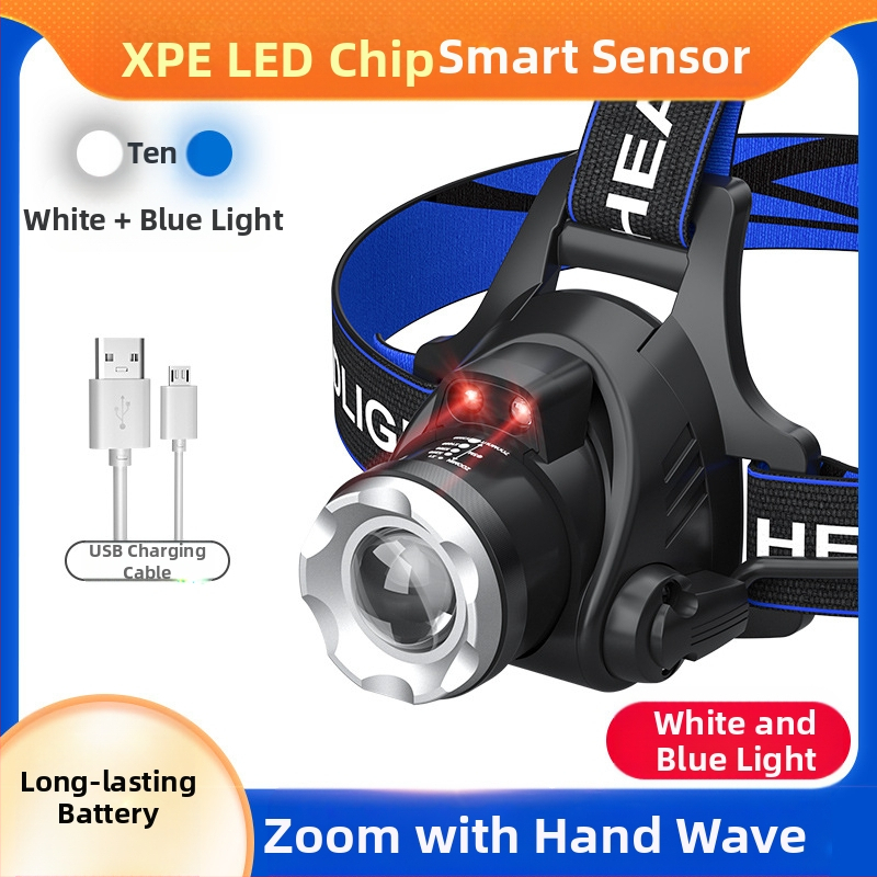 LED челник с T6, регулируем зум, USB зареждане, мощност 10W и батерия 1200mAh, 360° въртене, обхват 100–200 м