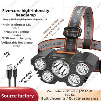 5 LED galinė žibintuvėlis, įkraunamas, 10W, atsparus vandeniui, diapazonas 100–200 m