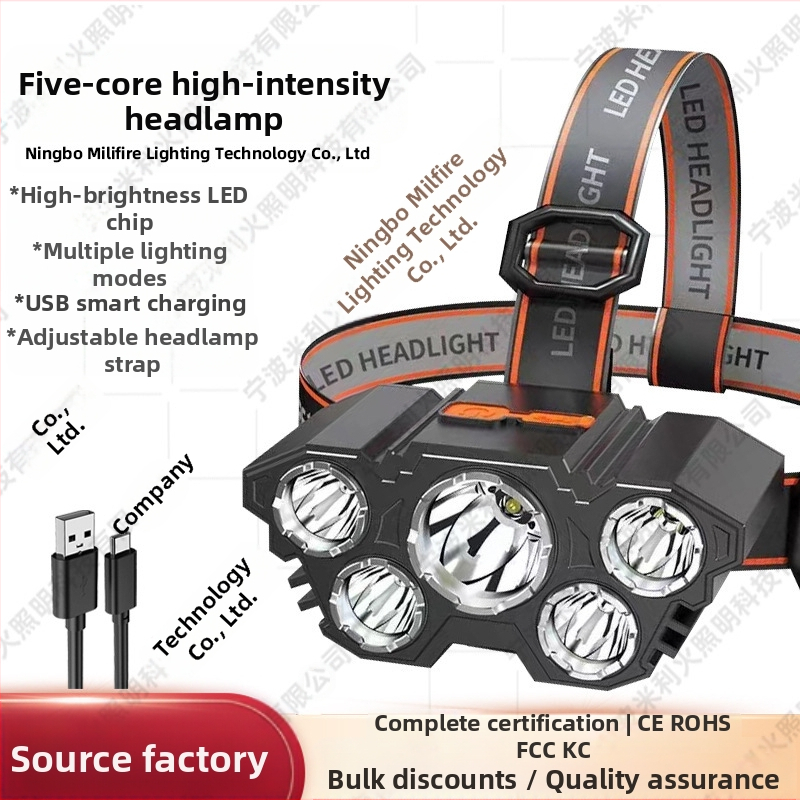 5 LED galinė žibintuvėlis, įkraunamas, 10W, atsparus vandeniui, diapazonas 100–200 m