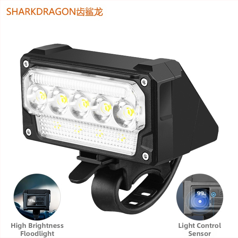 Shark Dragon priekine dviračio lemputė – išmanus šviesos jutiklis, USB įkrovimas, skaitmeninis ekranas, tinka naktiniam važiavimui keliu ir kalnuose