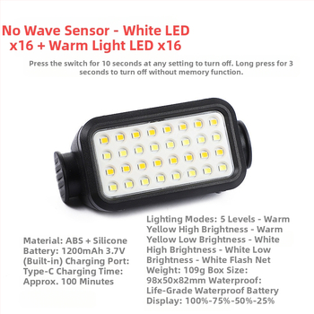 Galvos žibintas su COB LED, USB įkrovimas, 30 W, 1200 mAh, spindulys 200–500 m, kempingui ir lauko veiklai