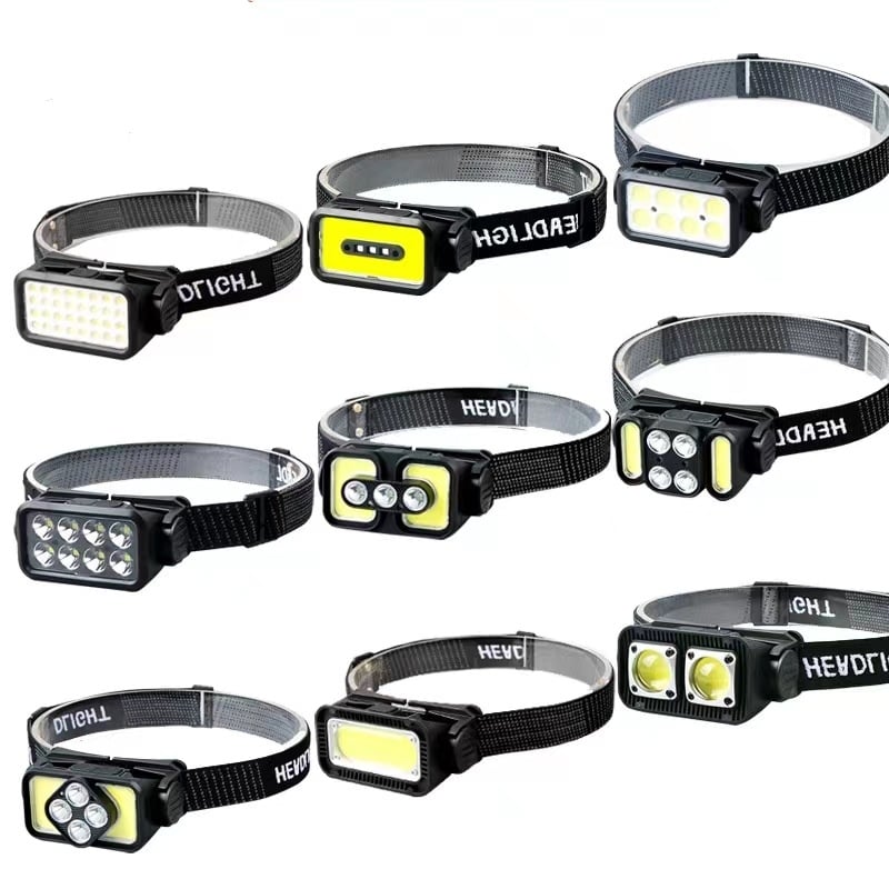 Galvos žibintas su COB LED, USB įkrovimas, 30 W, 1200 mAh, spindulys 200–500 m, kempingui ir lauko veiklai