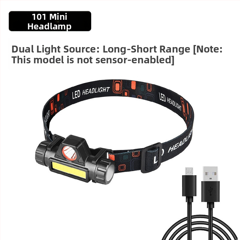 Galvos žibintas su COB LED, USB įkrovimas, 30 W, 1200 mAh, spindulys 200–500 m, kempingui ir lauko veiklai