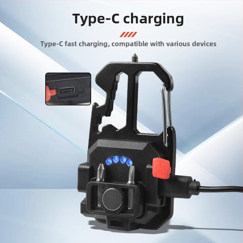 Преносимо фенерче за ключодържател, многофункционално аварийно осветление и работно светло, COB LED, 3W, презареждаем, корпус алуминий+ABS, батерия 400 mA, обхват 100–200 m