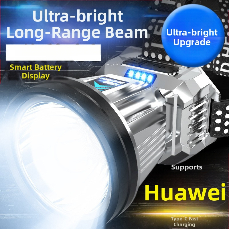Презареждаща се LED челна лампа с Type-C зареждане — 10W, 1200mAh, глава за носене, лъч 200–500 м, подходяща за нощен риболов и къмпинг