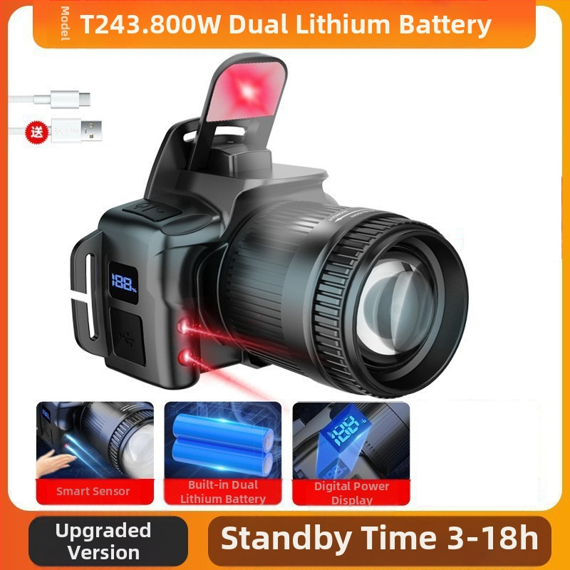 Dobíjateľná LED čelovka Type-C pre nočný rybolov a kempovanie — 10W, 1200mAh, hlavový pás, lúč 200–500 m