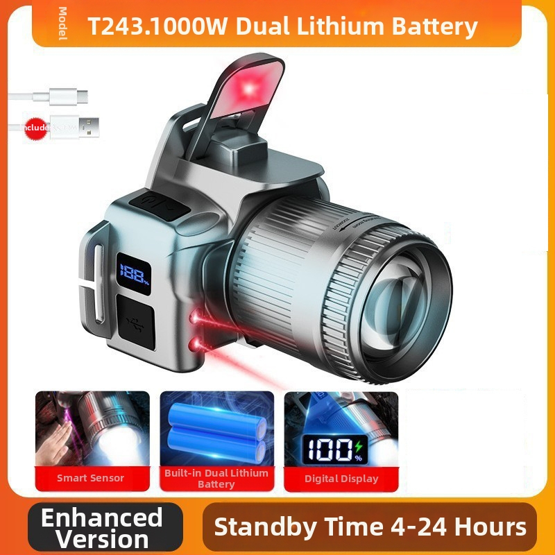 Dobíjateľná LED čelovka Type-C pre nočný rybolov a kempovanie — 10W, 1200mAh, hlavový pás, lúč 200–500 m