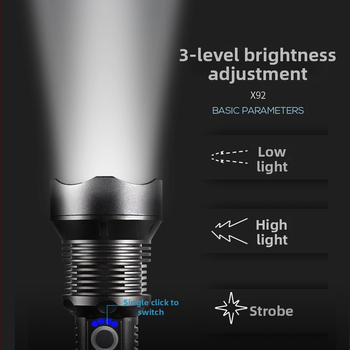 P70 εξωτερικός LED φακός με υψηλή φωτεινότητα, τηλεσκοπικό ζουμ, επαναφορτιζόμενο αλουμινένιο σώμα