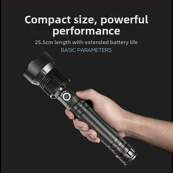 P70 εξωτερικός LED φακός με υψηλή φωτεινότητα, τηλεσκοπικό ζουμ, επαναφορτιζόμενο αλουμινένιο σώμα