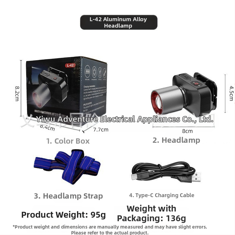 LED čelna svjetiljka, 10W, USB punjiva, 800mAh, za vanjsku upotrebu