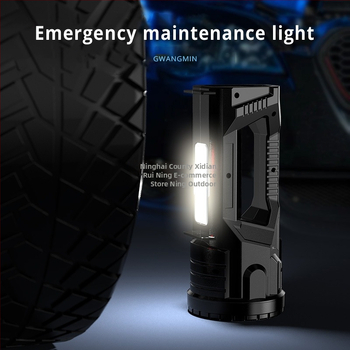 Φορητός πολυλειτουργικός COB LED φακός εξωτερικού χώρου, 5W, 1200mAh επαναφορτιζόμενος, χειροκίνητη φόρτιση, δέσμη 100–200 μέτρων