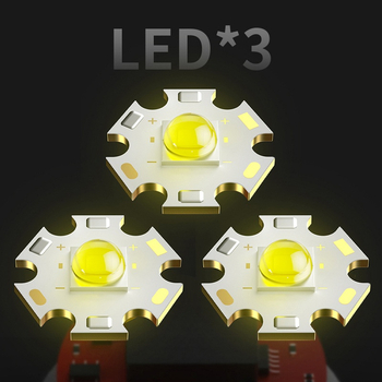 Μίνι LED φακός με τρία LED, χειροκίνητη λειτουργία, 5W, μπαταρία 600 mAh, εμβέλεια έως 50 m