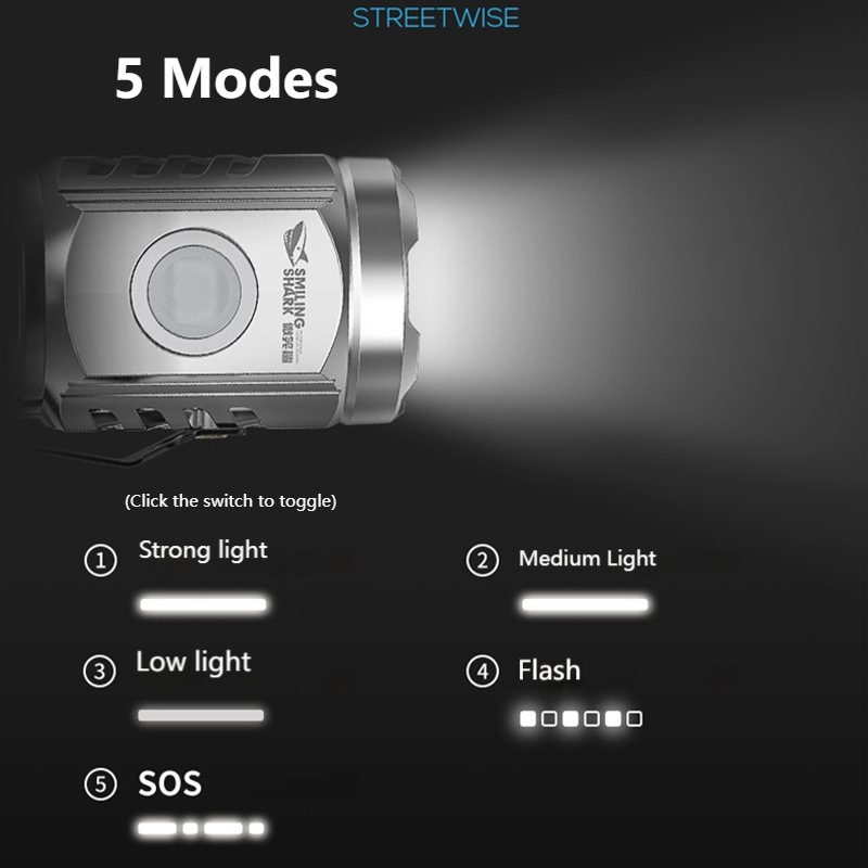 Mini LED zseblámpa három LED-del, kézzel működtetve, 5W, 600mAh, hatótávolság 50 méterig