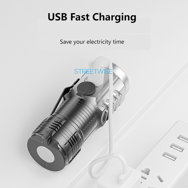 Mini LED zseblámpa három LED-del, kézzel működtetve, 5W, 600mAh, hatótávolság 50 méterig