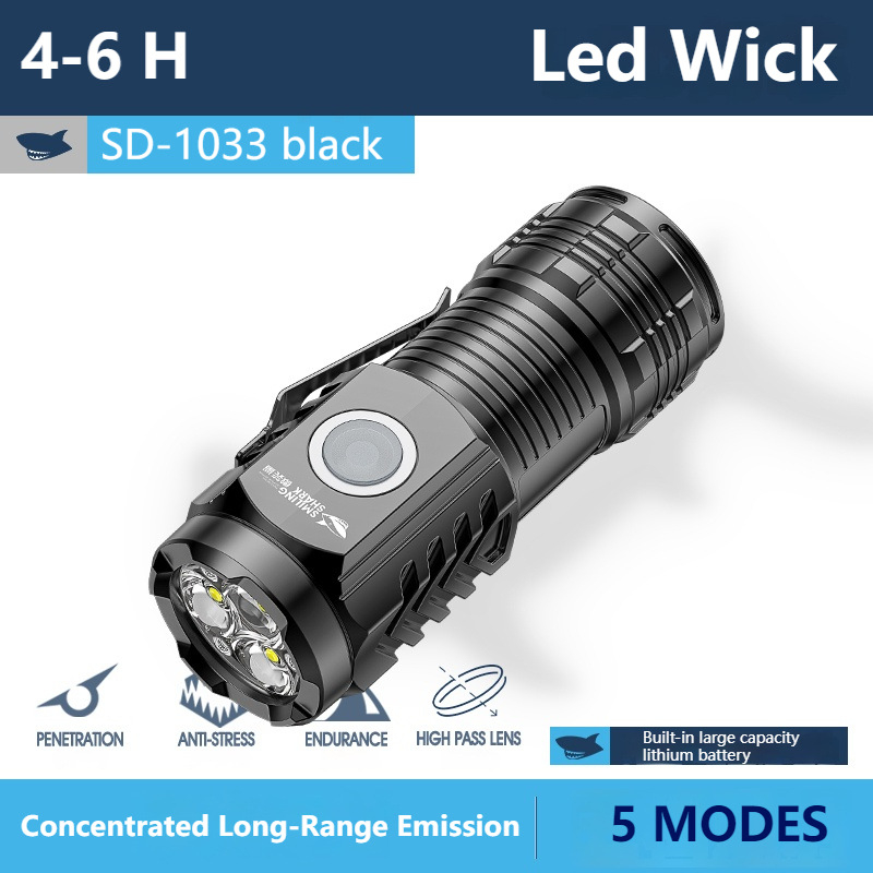 Mini LED zseblámpa három LED-del, kézzel működtetve, 5W, 600mAh, hatótávolság 50 méterig