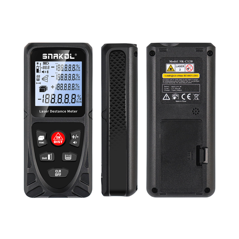 SNAKOL лазерен измервател на разстояние SK-C120, висока прецизност на IR измерване, дигитален линеен инструмент, двойно захранване, обхват 120 m