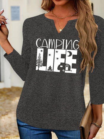 Μπλουζάκι από ύφασμα γάλακτος μεταξιού, χωρίς γιακά, χαλαρή εφαρμογή, εκτύπωση