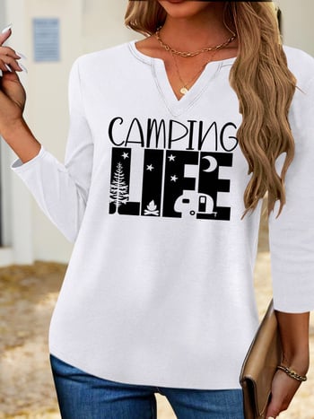 Μπλουζάκι από ύφασμα γάλακτος μεταξιού, χωρίς γιακά, χαλαρή εφαρμογή, εκτύπωση