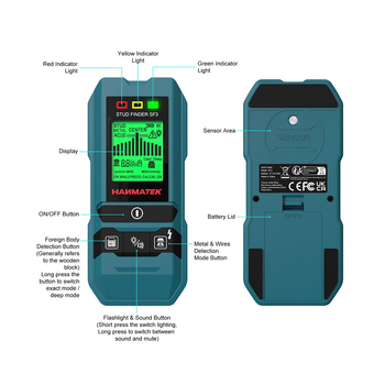 Hanmatek SF3 4-в-1 стенен детектор за метал, дървени греди и кабели