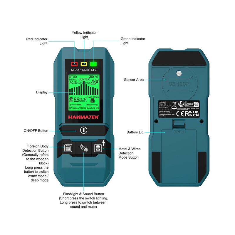 Hanmatek SF3 4-в-1 стенен детектор за метал, дървени греди и кабели