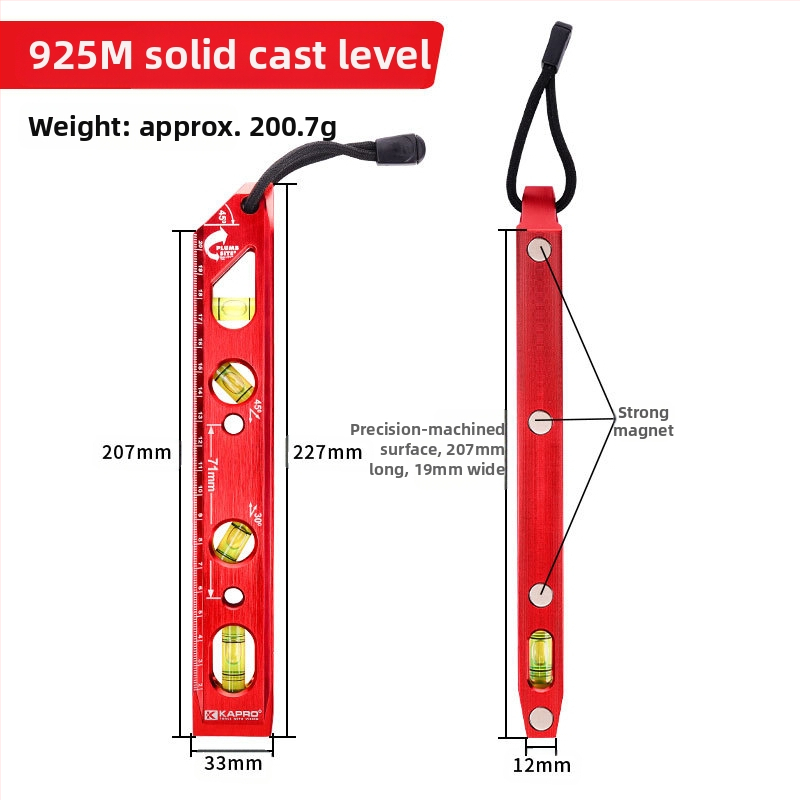 Нивелир с мощен магнит, отливен корпус, 4 водни балона, за тръбопроводни инсталации