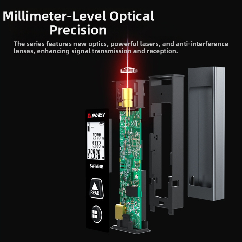 SW-M30A лазерен измервател на разстояние, ръчен инфрачервен измервателен инструмент, обхват 0,05–30 м, точност ±5 мм + d×1/10000