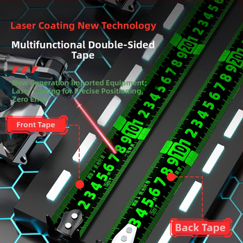 Μεταλλική μεζούρα-ταινία με φθορίζουσες ενδείξεις, παχύτερη λάμα, ανθεκτική και μακροχρόνια, ακριβής χάρακας