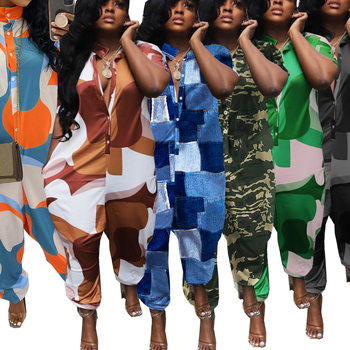 Комбинезон с полиестер-спандекс смес; 3/4 ръкав; свободни панталони; средна талия (Полиестер-спандекс смес; 3/4 ръкав; свободни панталони; средна талия)