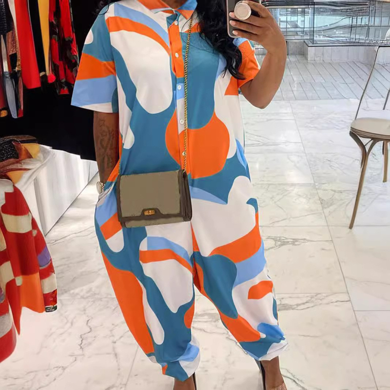 Комбинезон с полиестер-спандекс смес; 3/4 ръкав; свободни панталони; средна талия (Полиестер-спандекс смес; 3/4 ръкав; свободни панталони; средна талия)